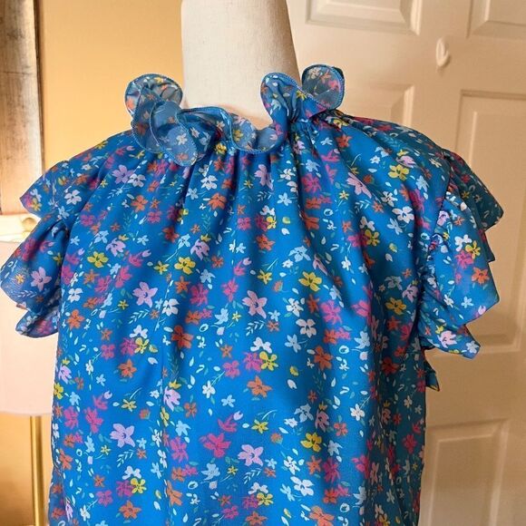 NWOT Olivia James The Label Lily Ruffle Wildflower Floral Top Blouse Shirt XS - Picture 3 of 4